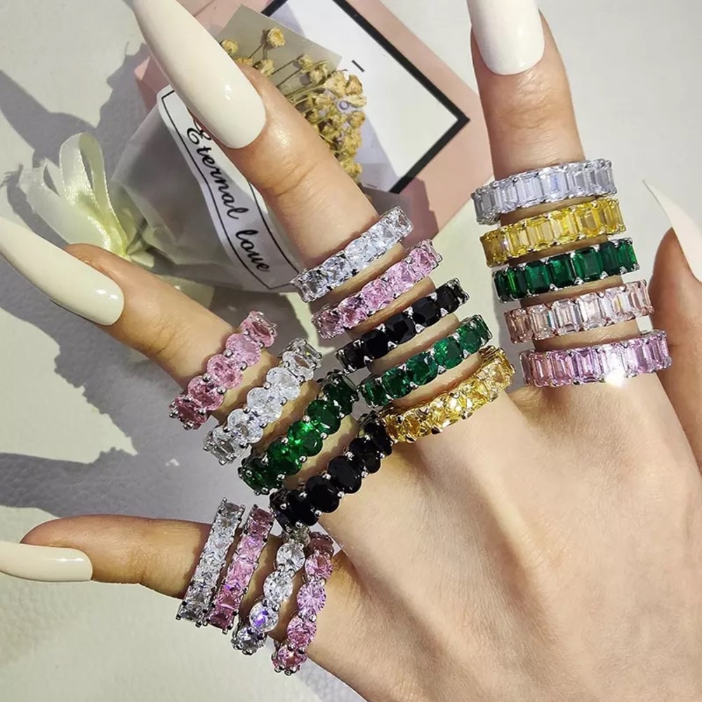 Emerald Cushion Cut Eternity Band Wedding Band Ring